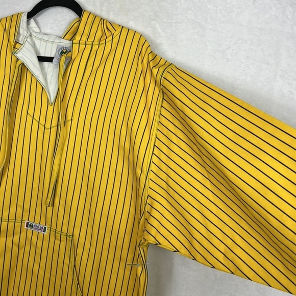 Cross Colours Yellow Black Pinstripe Twill Hooded Denim Poncho Baja Jacket - Picture 8 of 17
